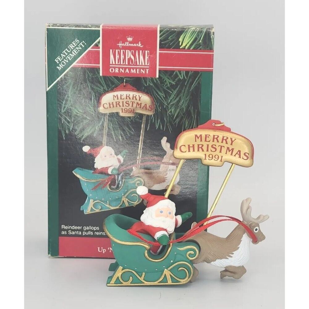 1991 Hallmark Keepsake Ornament Up N Down Journey Rudolph Santa‎ Sleigh U236